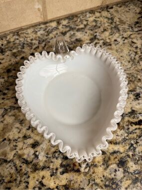 Fenton White Ruffled Heart Bowl